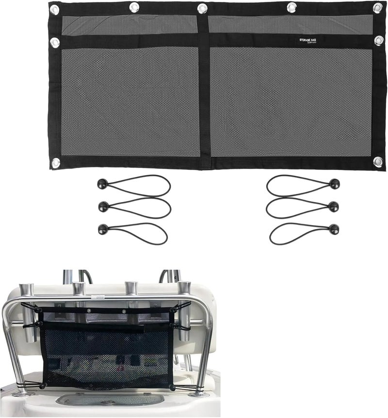 SUNOOM Upgrade Boat Storage Bag,Mesh Suspended Storage Organizer, Cargo Net Pocket Organizer Pouch Bag,Boat,Truck SUV Travel Long Road Trip Camping Interior Accessories with 6 pcs Elastic Ring(32 INCH) - Image 1